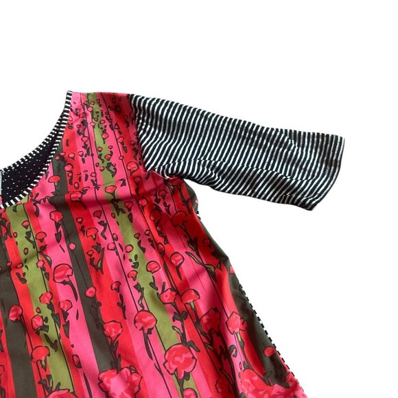 Volt Designs Rose Print Dress Stripe Back Colorful Stretch Size 3 Large Women's - Picture 3 of 13